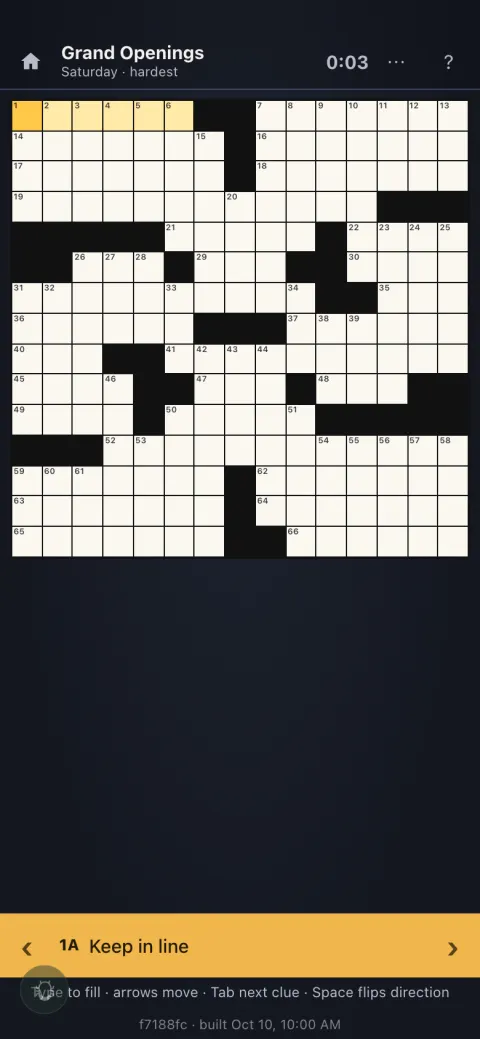 A crossword grid on a phone