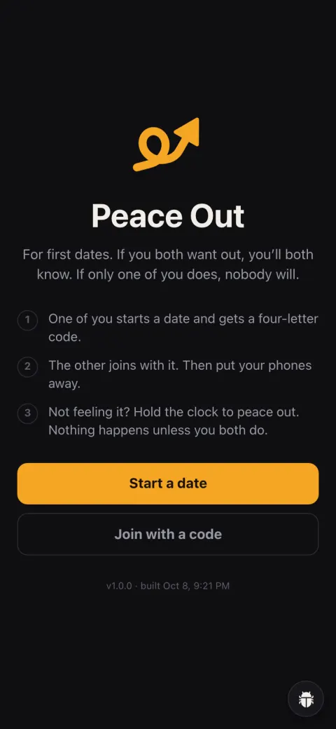 Peace Out's start screen