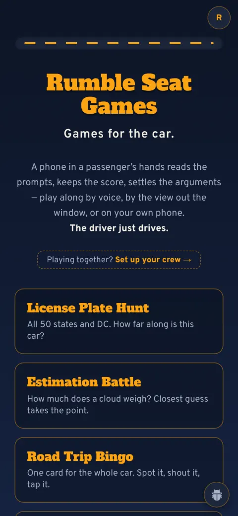 Rumble Seat Games' list of car games